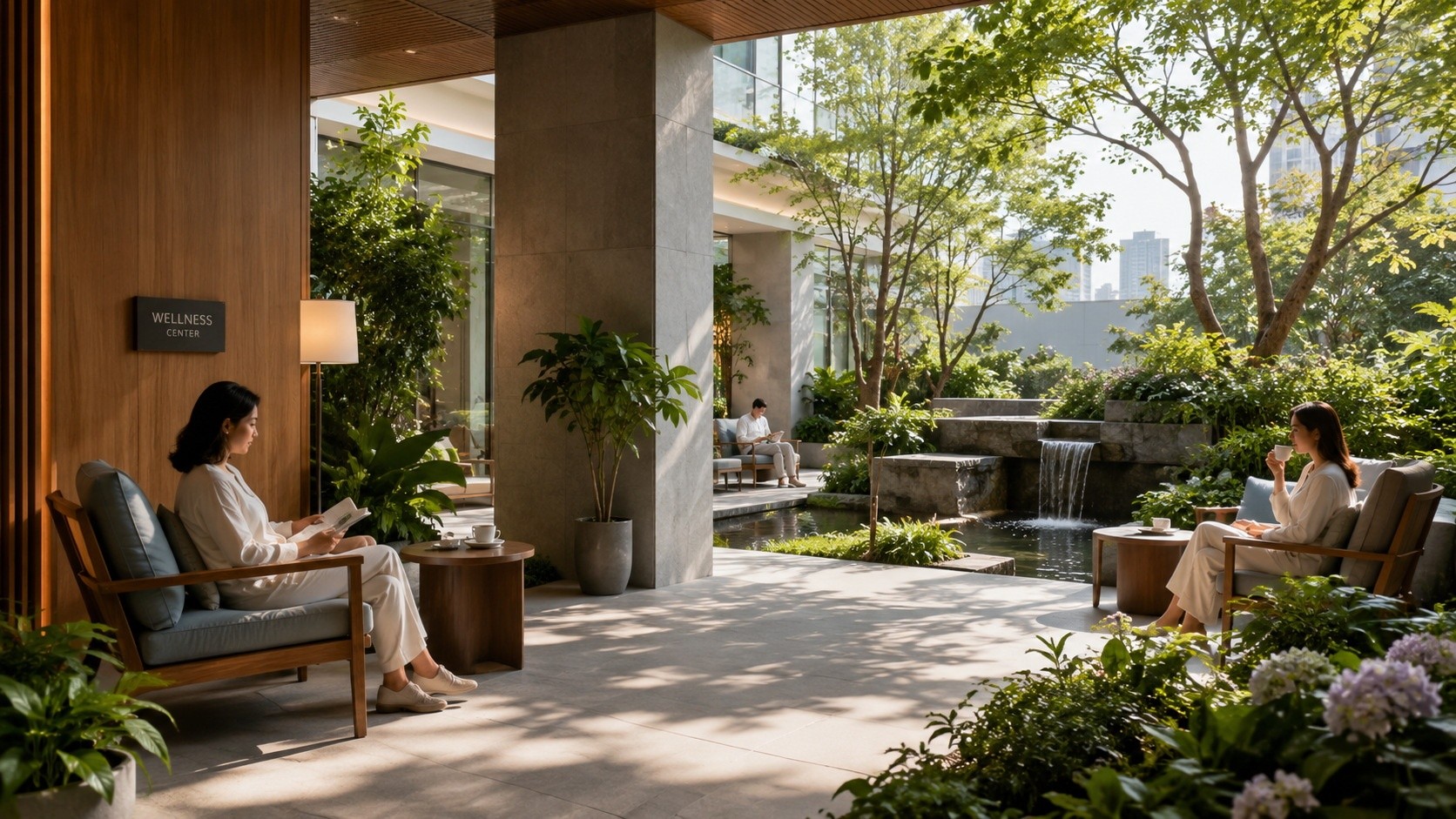 Relaxation area in a high-end Chinese healthcare facility