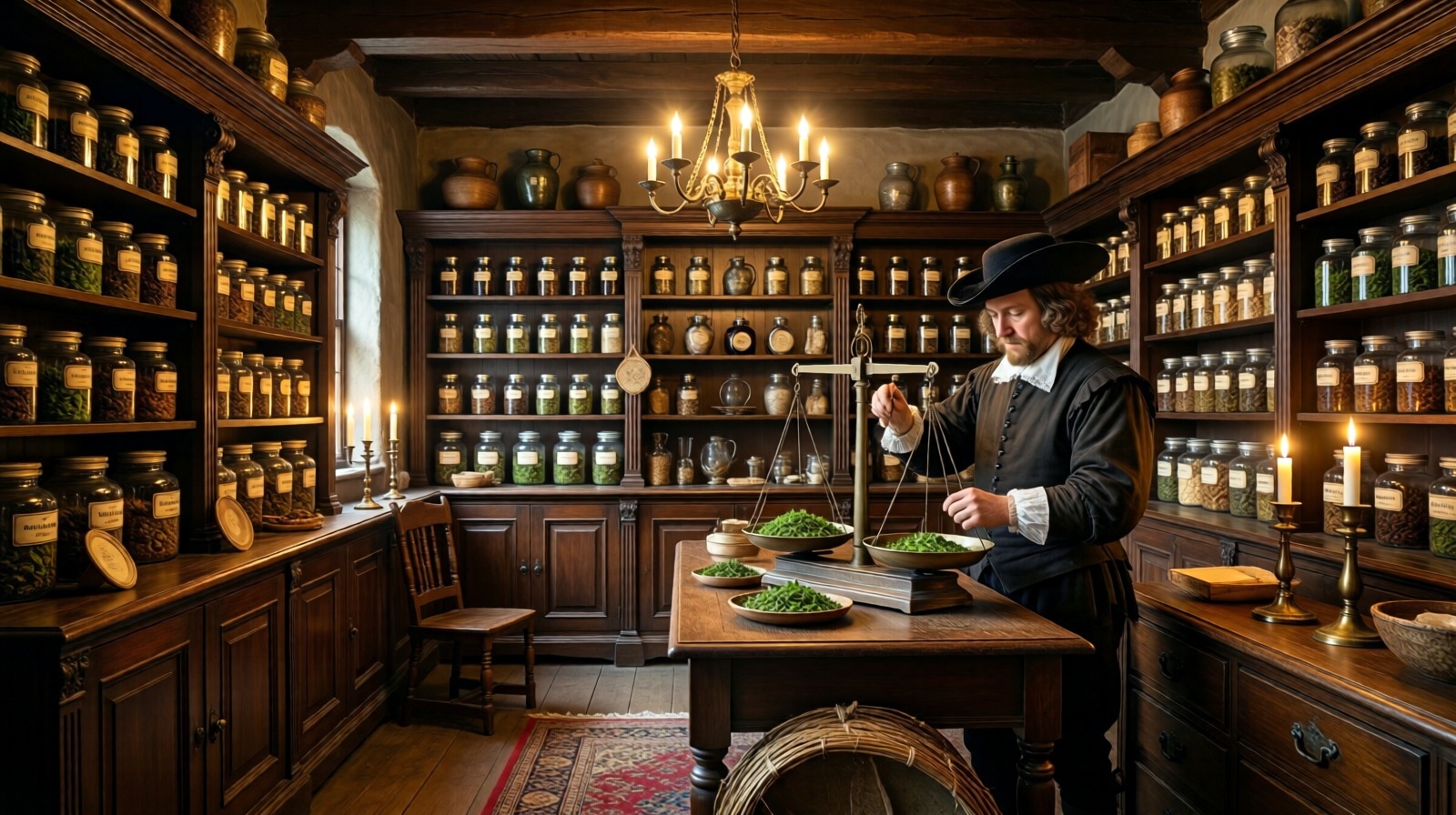 17th-century Dutch apothecary shop selling Chinese green tea as a medicinal herb