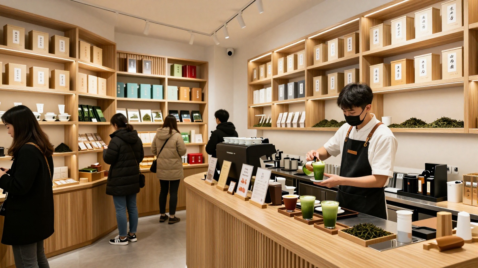 Modern specialty tea shop in London offering premium Chinese teas and matcha lattes