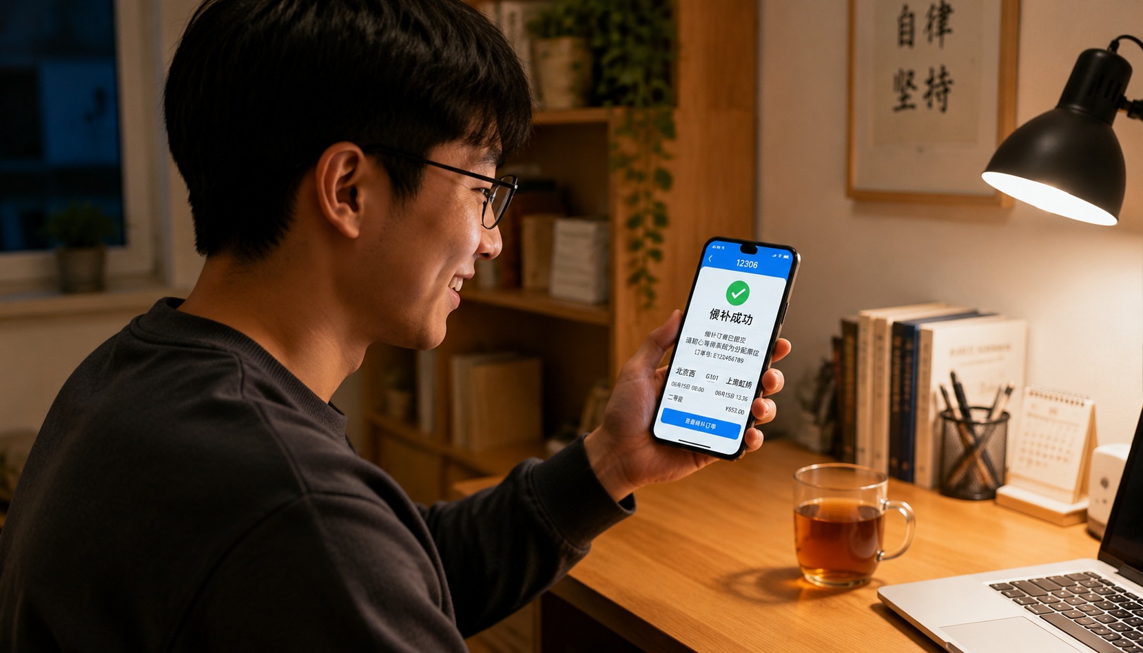 Person receiving 12306 waitlist success notification on smartphone