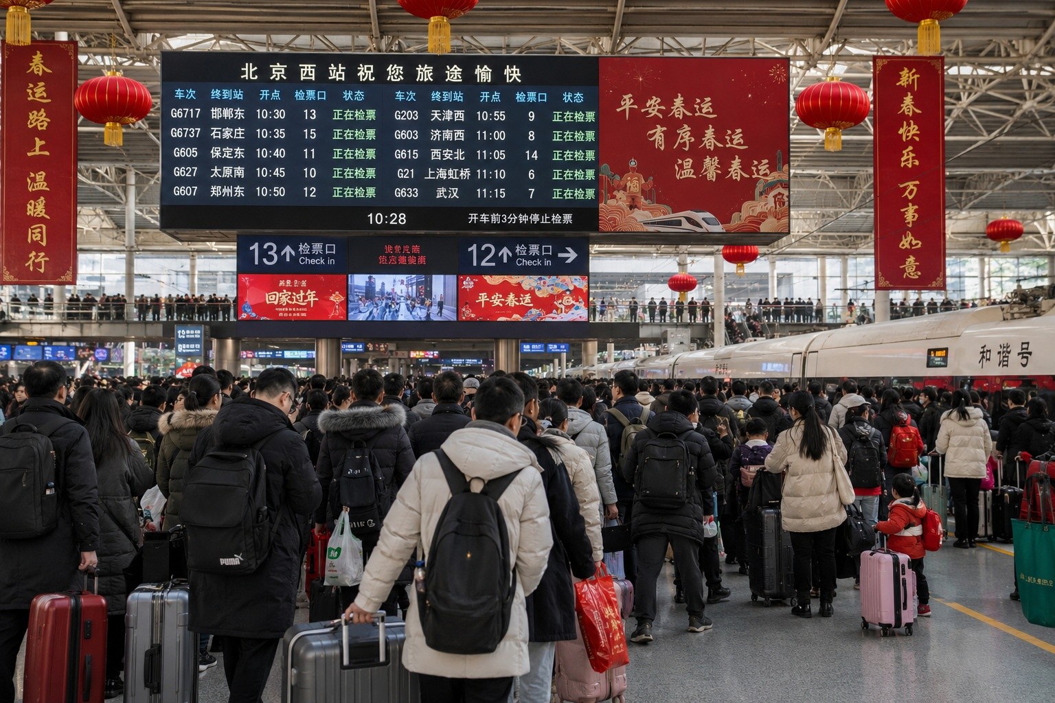 Busy Chinese railway station during Spring Festival travel season