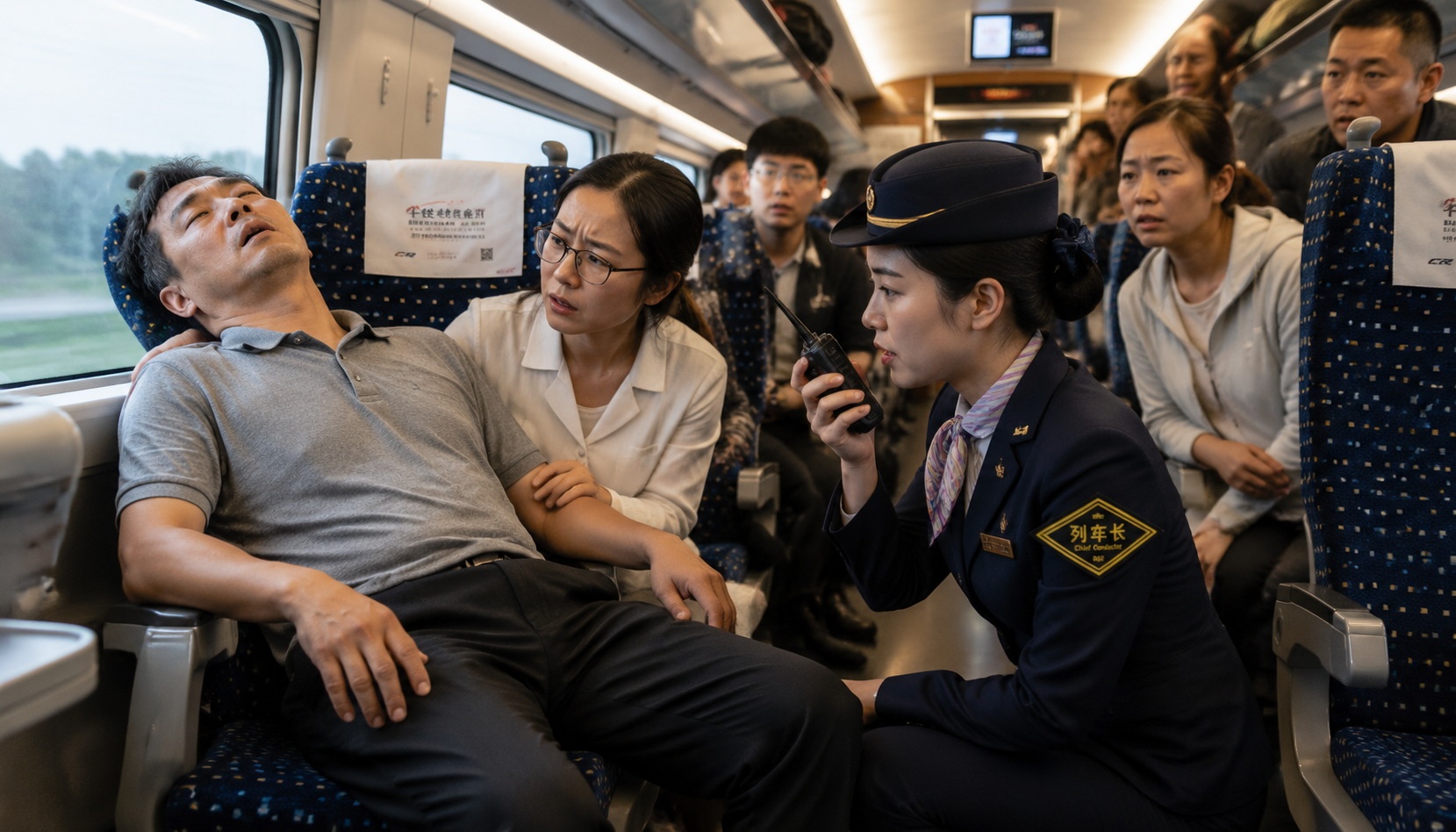 Passenger collapses on high-speed train and crew member responds with radio
