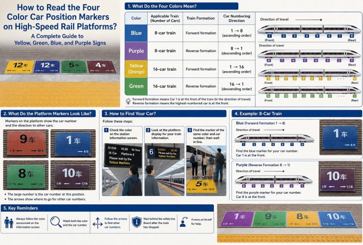 How to Read the Four-Color Floor Markers on Chinese High-Speed Rail Platforms? Understand Orange, Green, Blue, and Purple