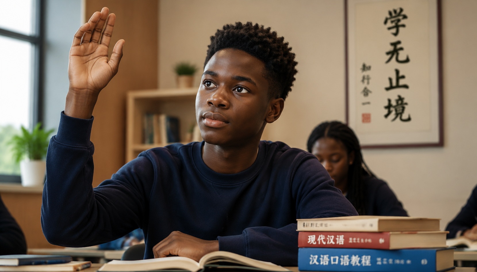 Ghanaian student asking a question about wuxia in a Chinese university classroom