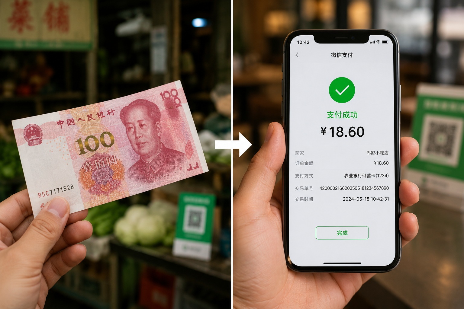 Comparison of cash and digital payment methods in China.