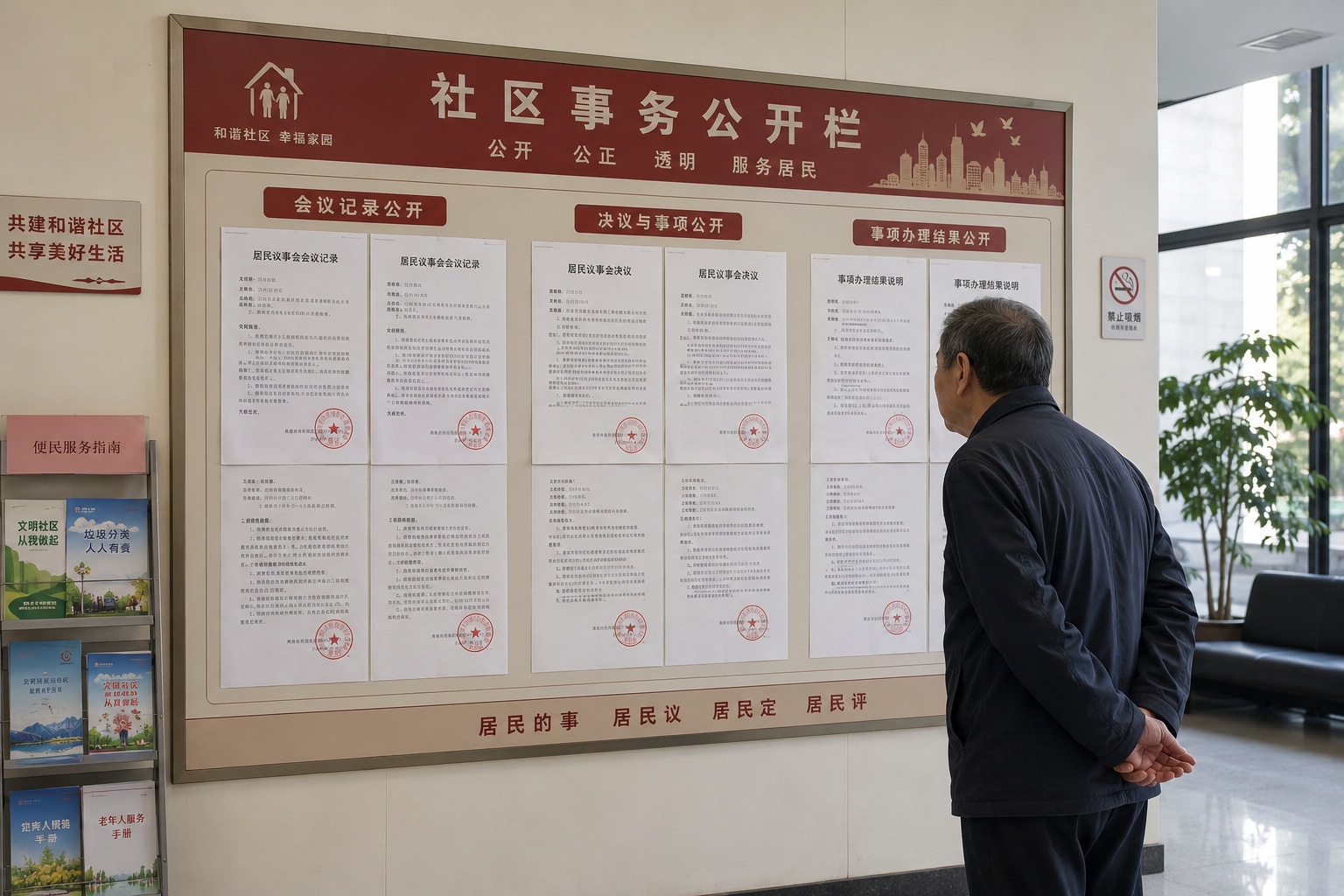 A public notice board showing the results of a recent town hall meeting for residents to review