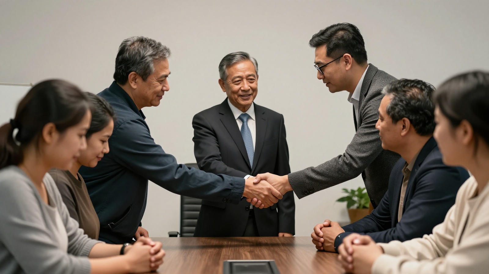 Officials and residents exchanging nods to signify agreement after resolving local issues