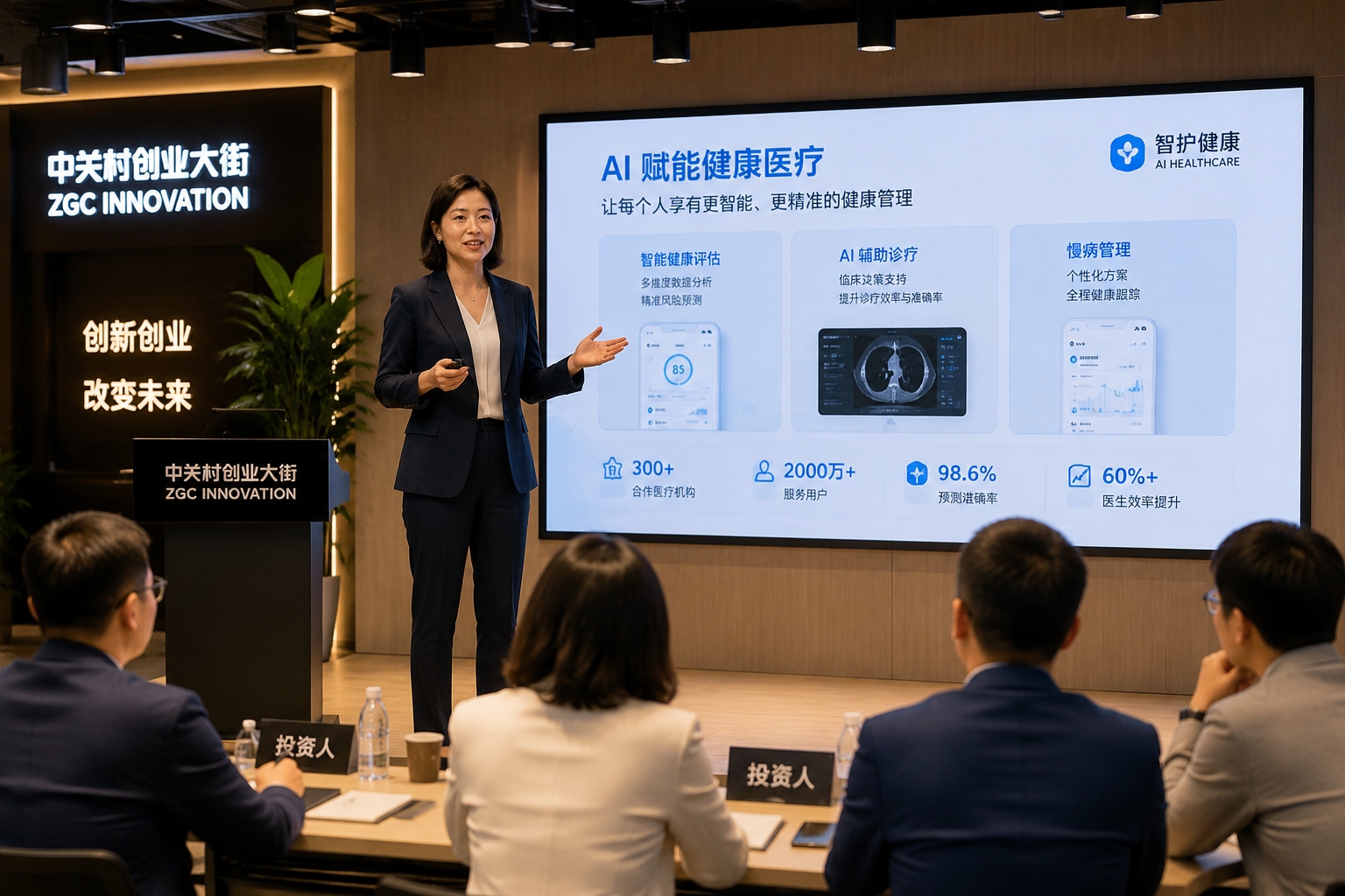 Founder pitching AI medical diagnostic tool to investors in Beijing