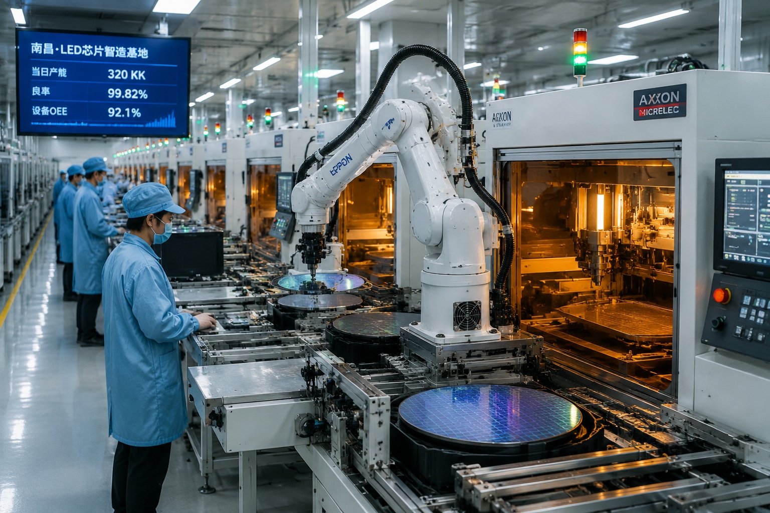Automated production lines inside LatticePower's factory in Nanchang manufacturing silicon LED chips
