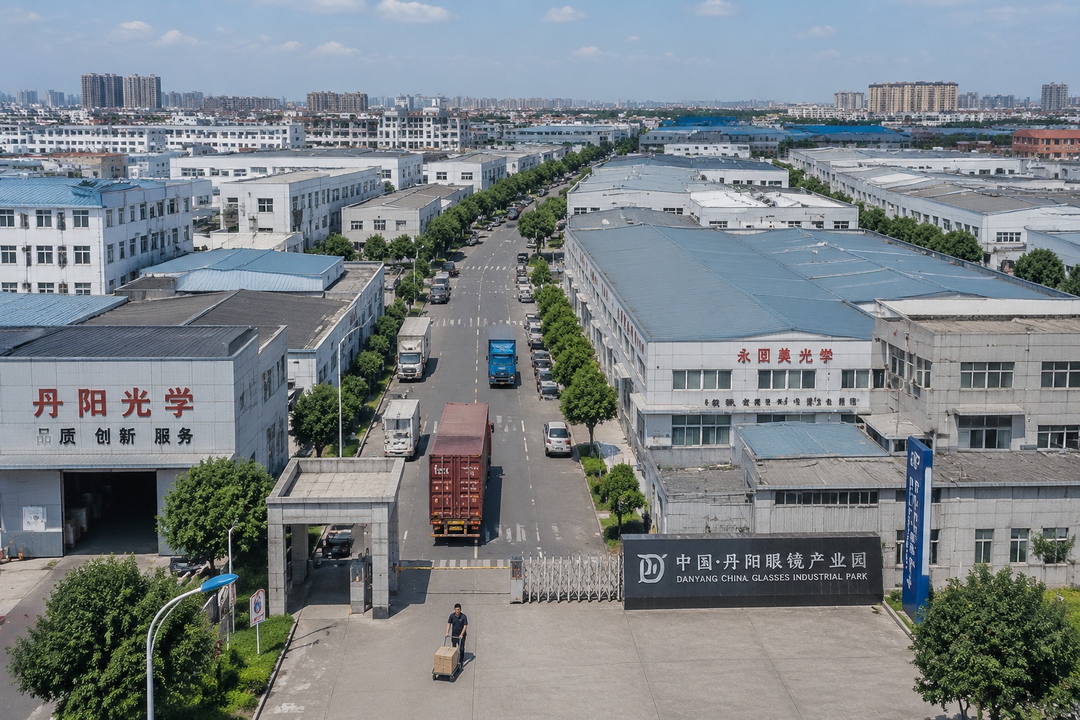 Aerial view of Danyang glasses industrial zone in Jiangsu, China