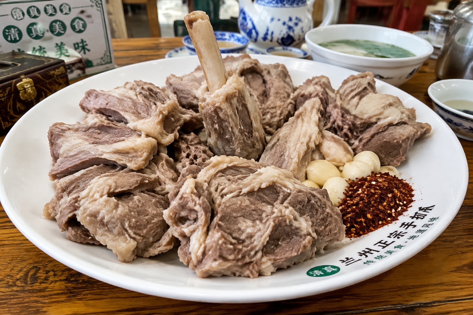 Hand-grabbed lamb ribs served with garlic and cumin salt in a Ningxia restaurant