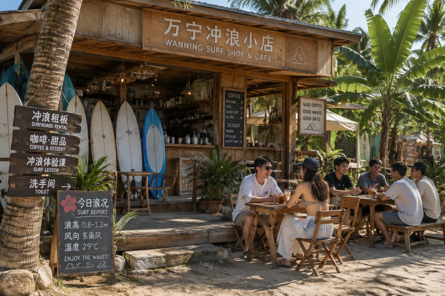 A cozy surf cafe in Wanning where locals and travelers hang out