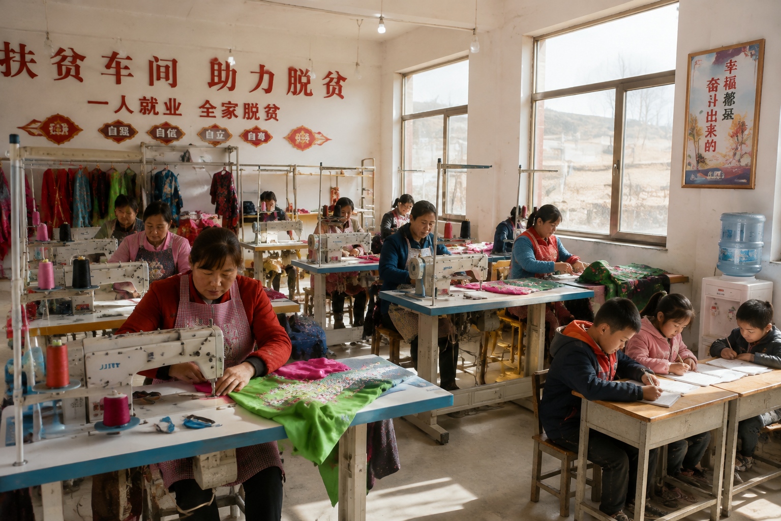 Gansu's Poverty-Alleviation Workshops: Women Sew at Their Doorsteps
