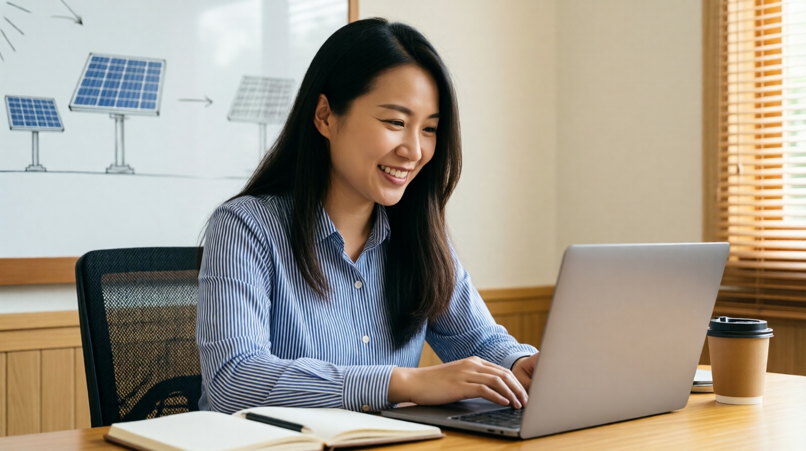 Female startup founder in China writing a Zhihu answer about solar energy, showing how the platform facilitates professional networking and knowledge sharing.