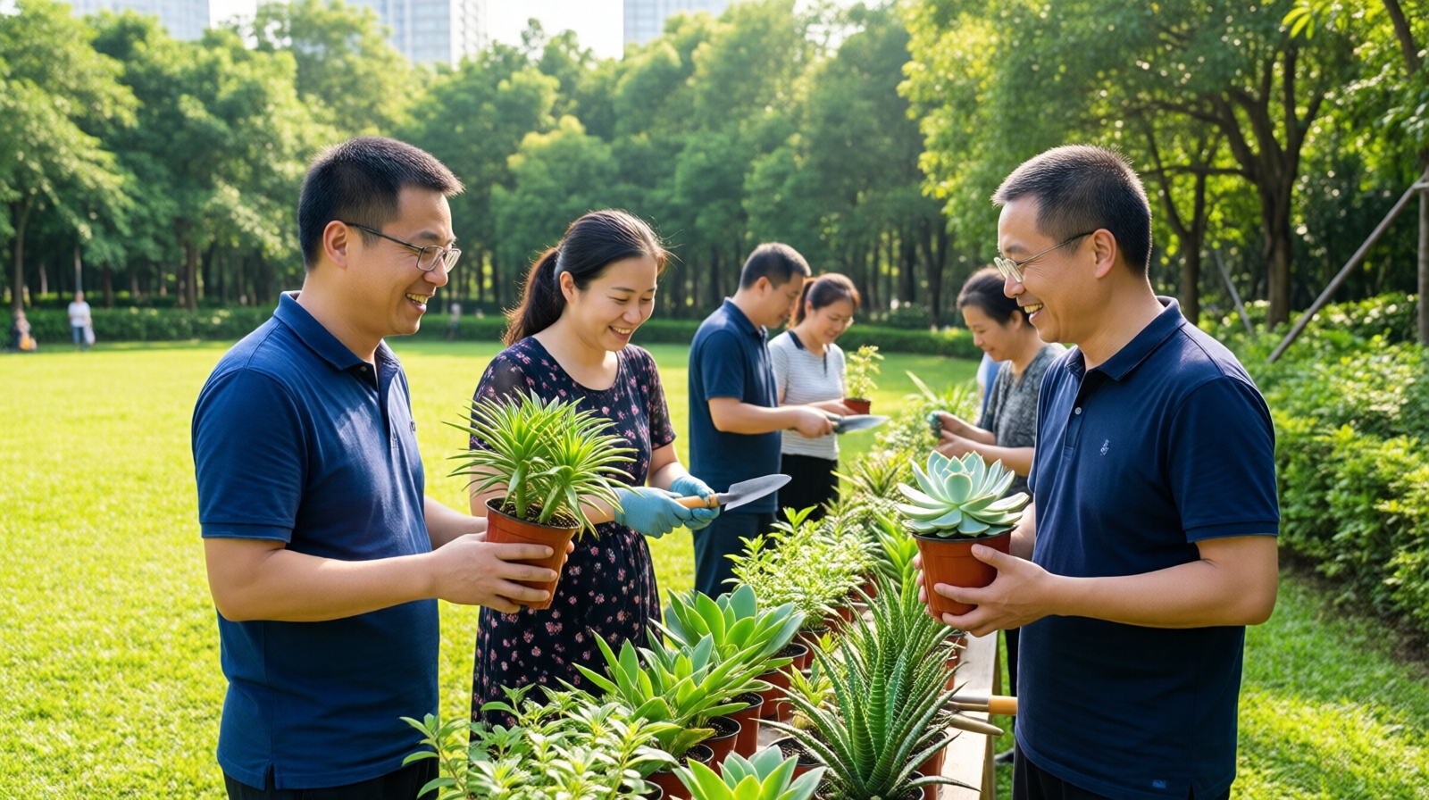 People at a community plant swap event in Shenzhen, organized through a Douban urban gardening group, showcasing how interest-based platforms lead to real social connections.