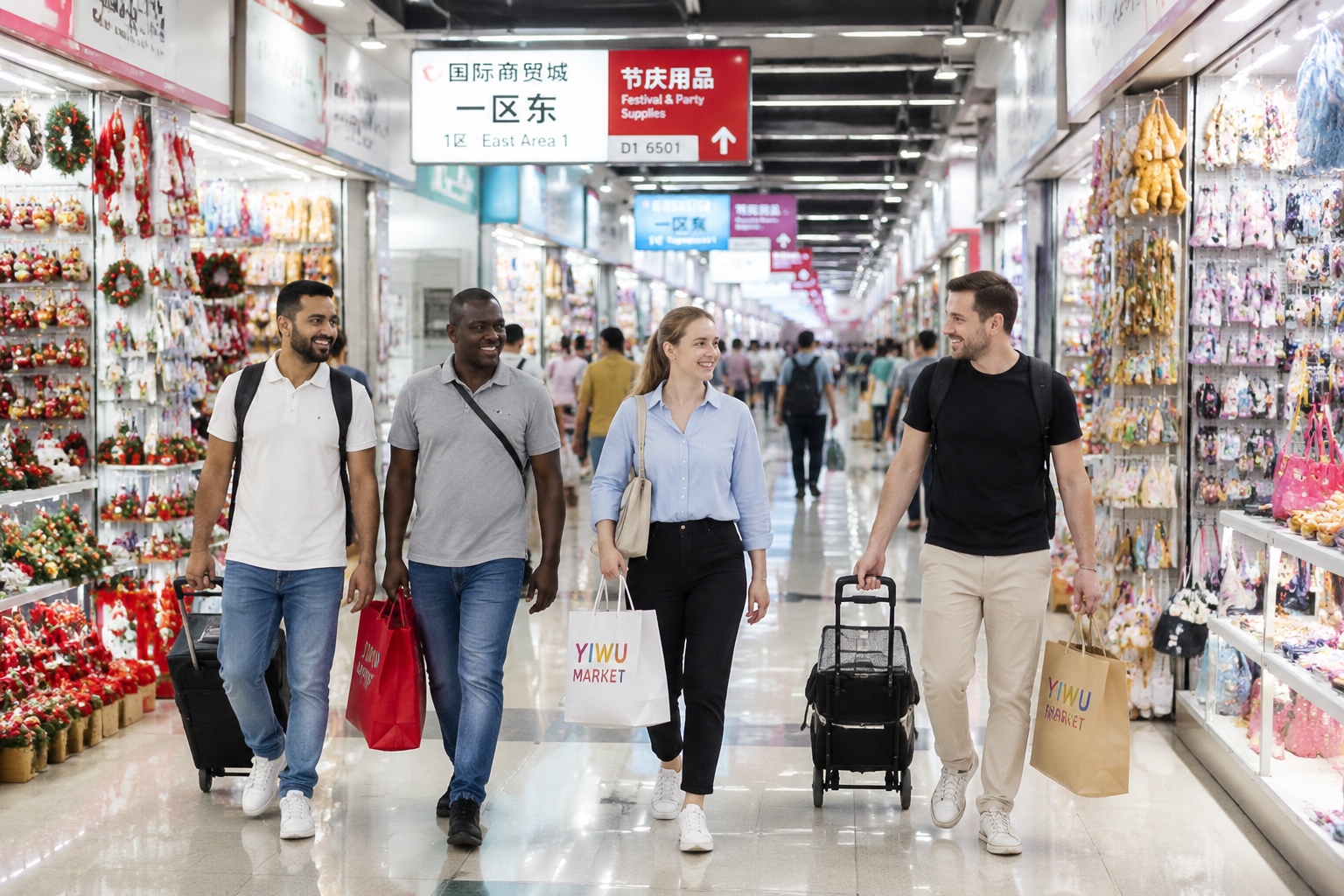 Foreign traders from different countries shopping in Yiwu market