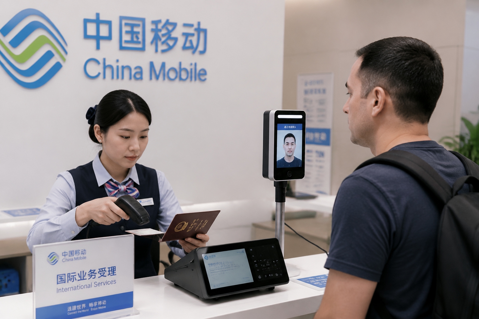 Foreign passport being scanned for a Chinese SIM card real-name registration