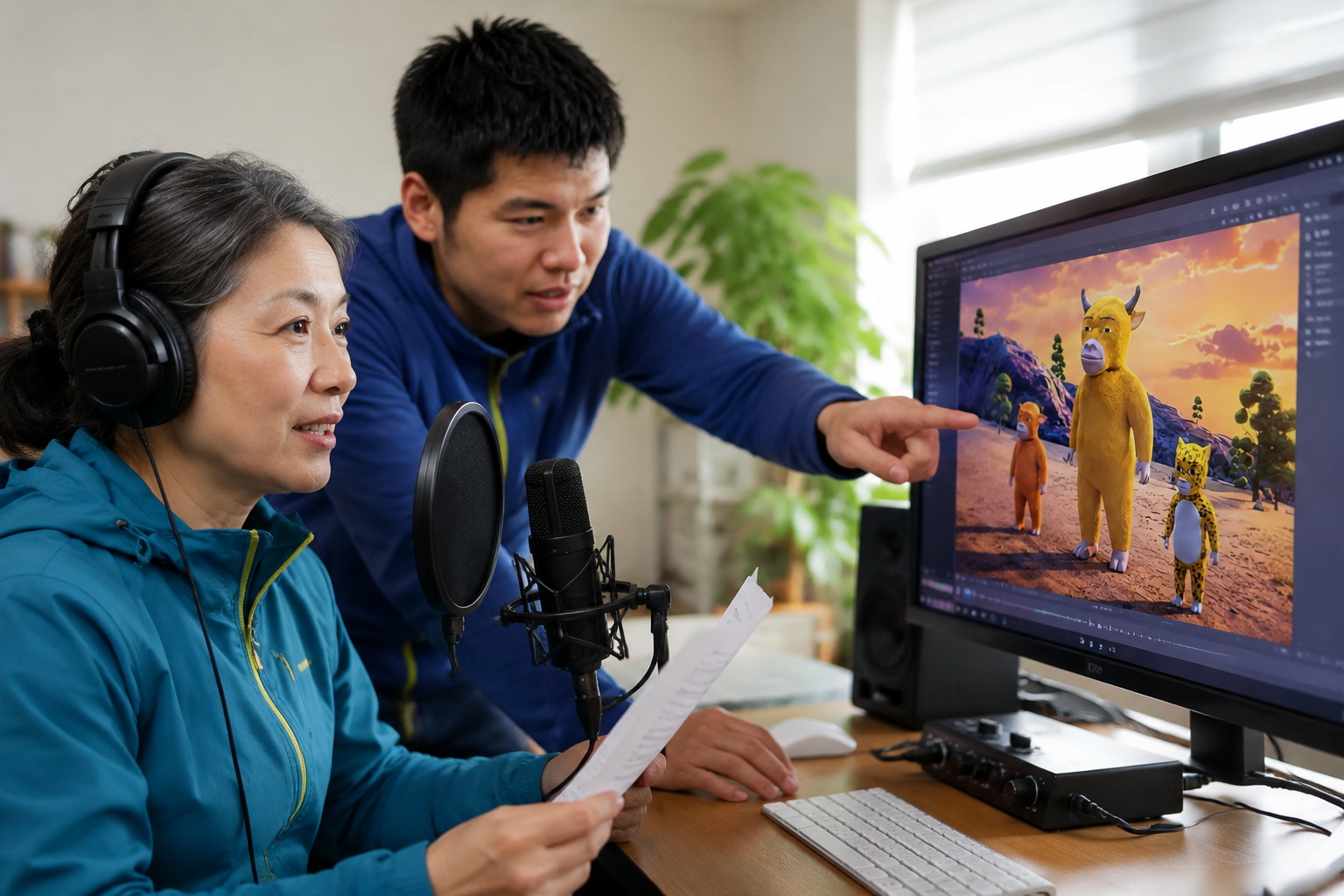 Director Xin Yumeng and his elderly mother working on the animation Niu Lai at their home studio