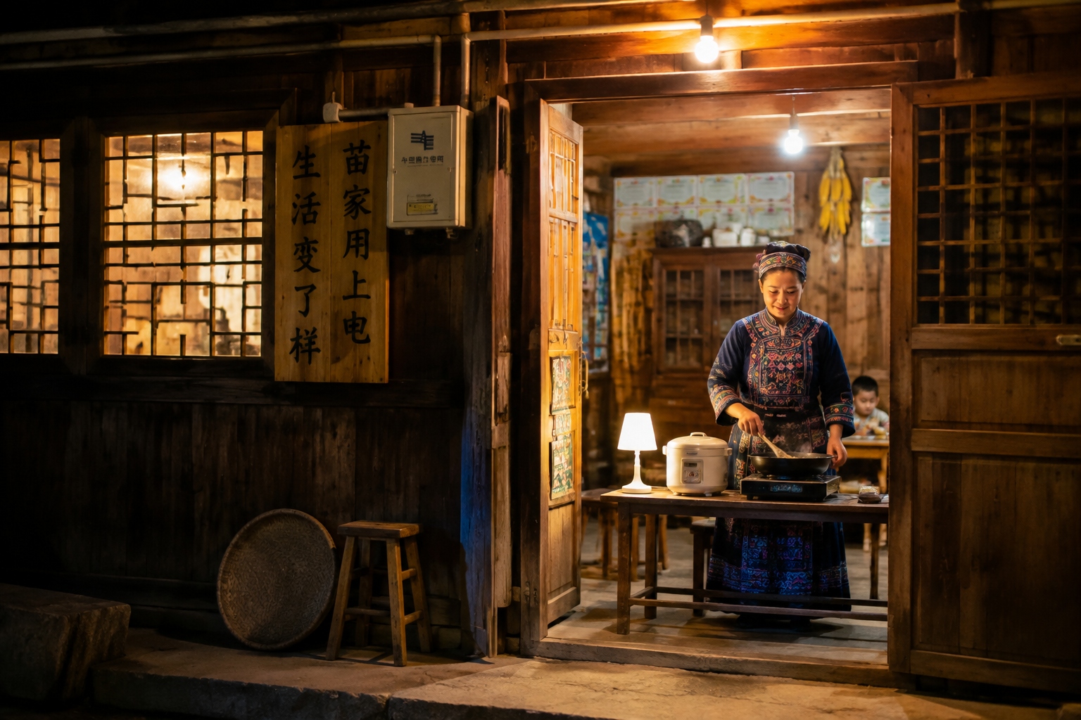 Villagers using electricity from a local hydropower station in their home in Guizhou