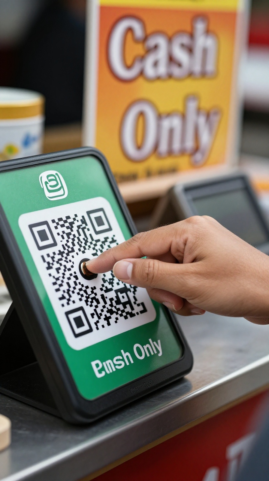 Person paying with smartphone and abandoned wallet
