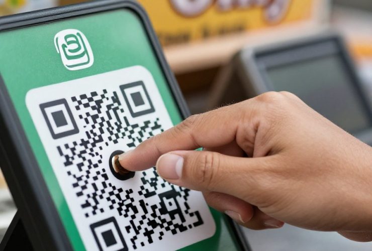 Person paying with smartphone and abandoned wallet