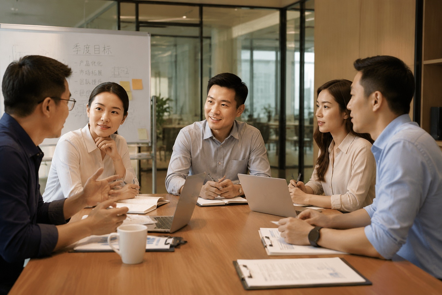 Chinese team meeting with respectful discussion and attentive listening