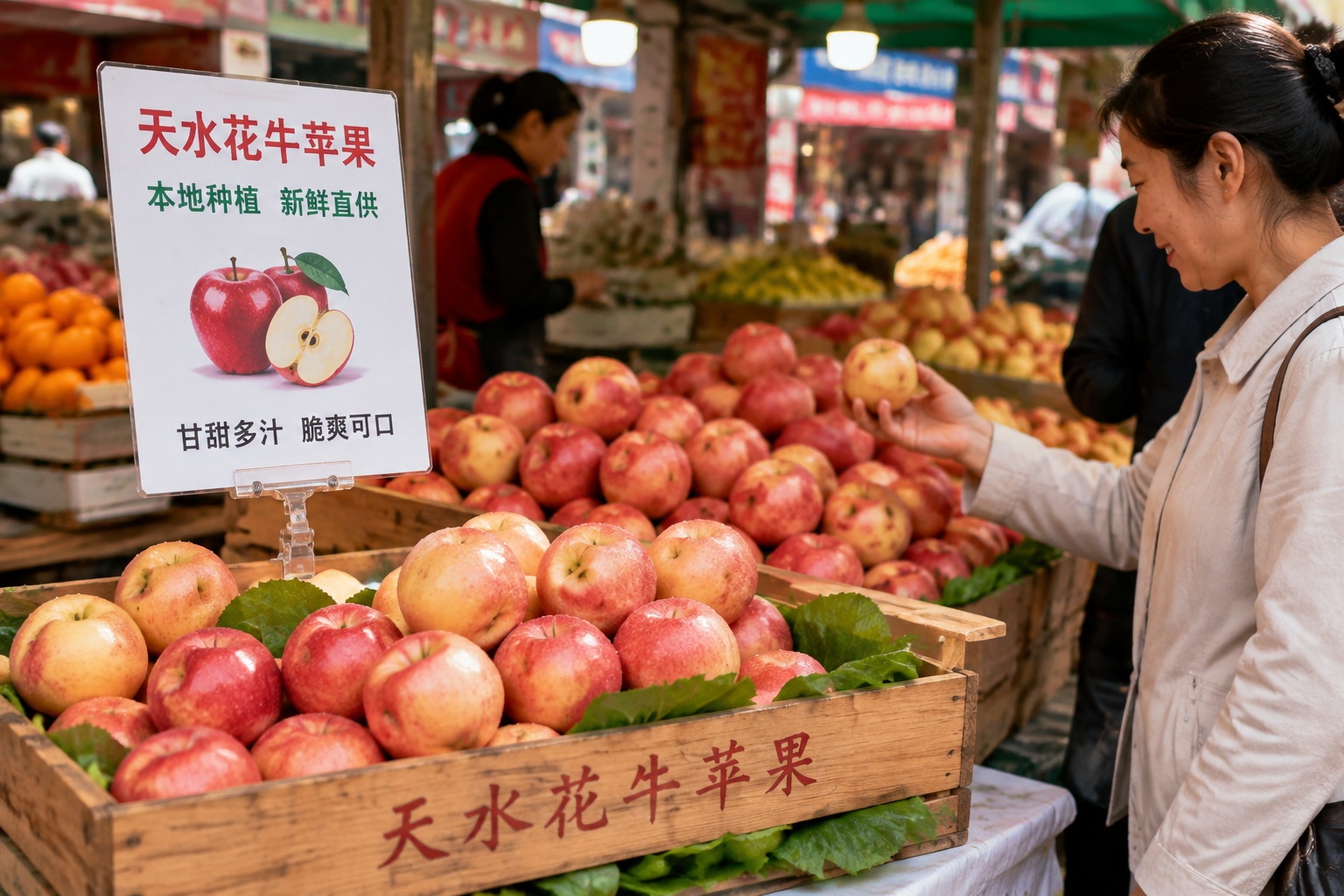 Tianshui apples on display at a fruit market in China