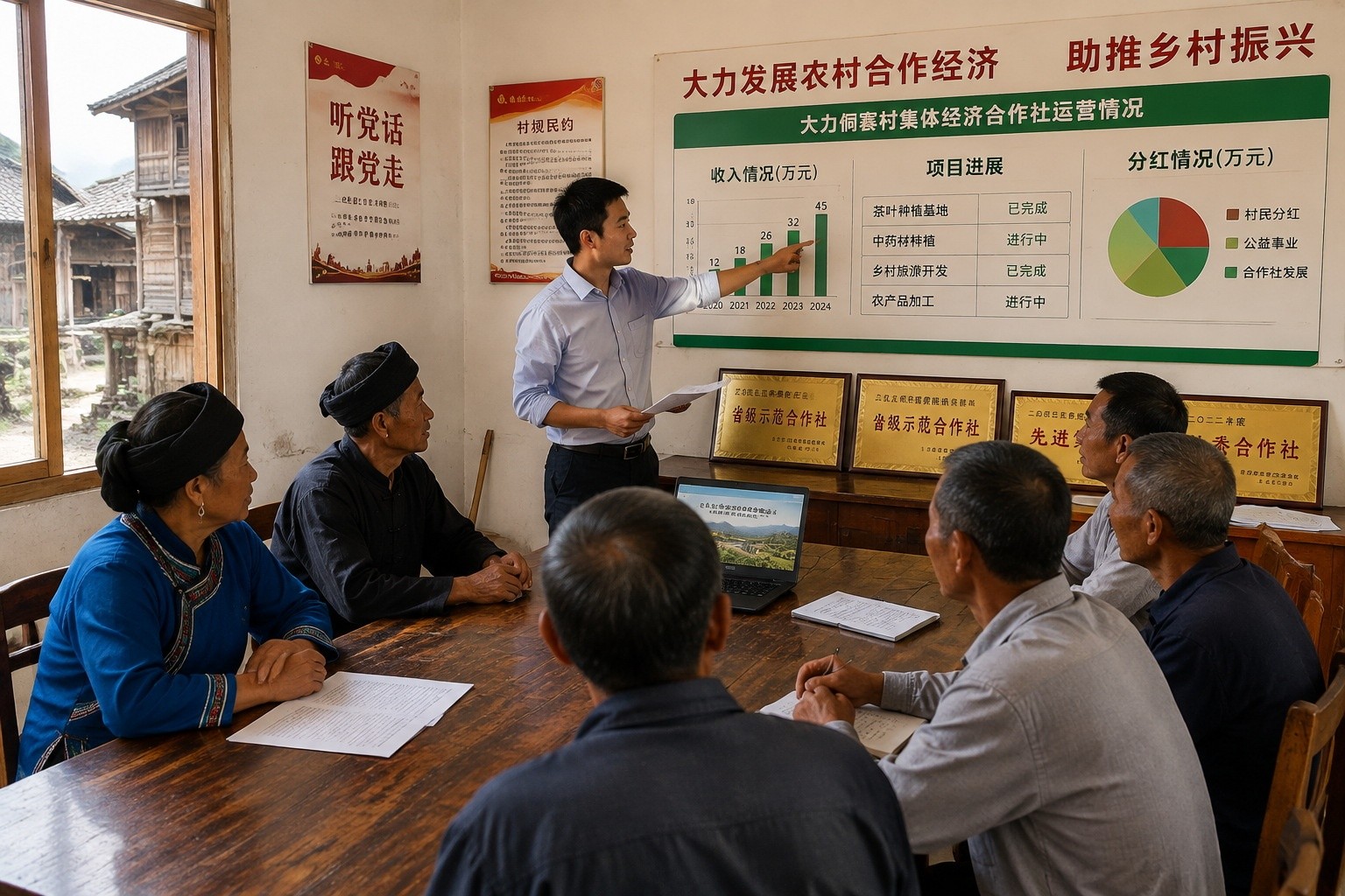 Villagers discussing tourism benefits at the Dali Dong Village cooperative