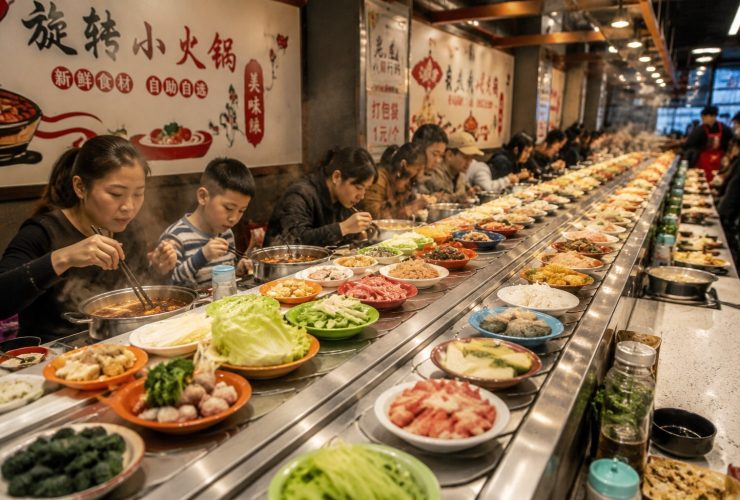 I Ate a Full Table of Fresh Ingredients for $5 at a Conveyor-Belt Hot Pot Joint