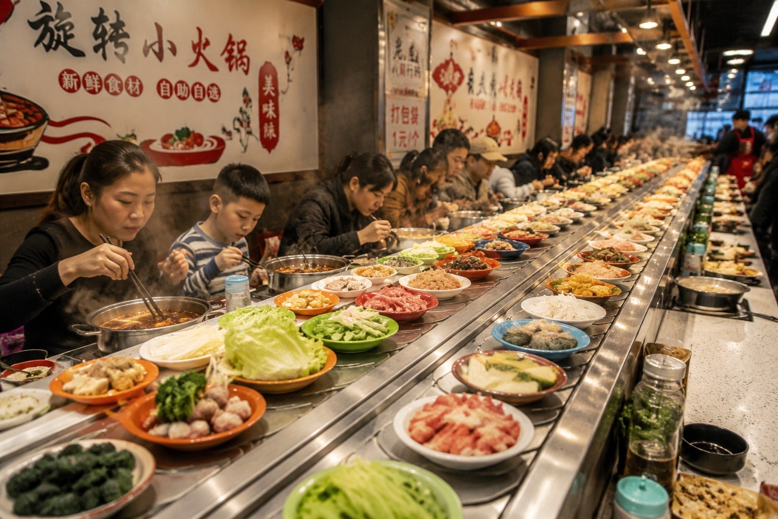 I Ate a Full Table of Fresh Ingredients for $5 at a Conveyor-Belt Hot Pot Joint