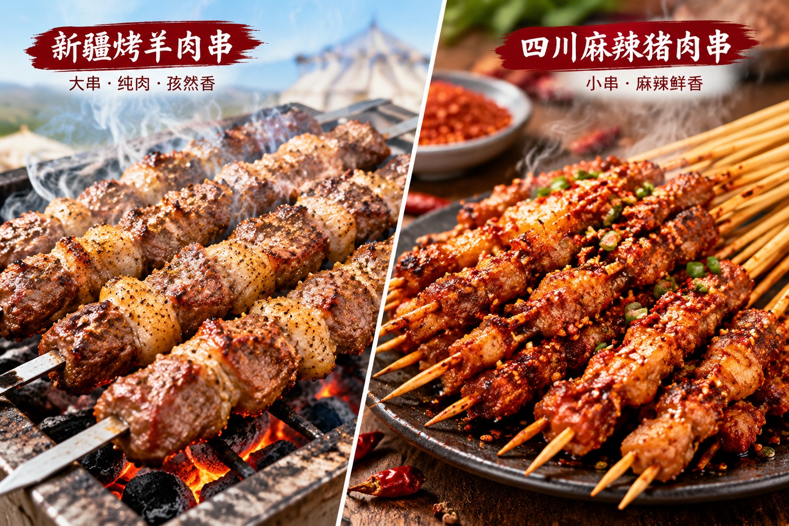 Variety of regional Chinese BBQ styles including Xinjiang lamb and Sichuan spice skewers