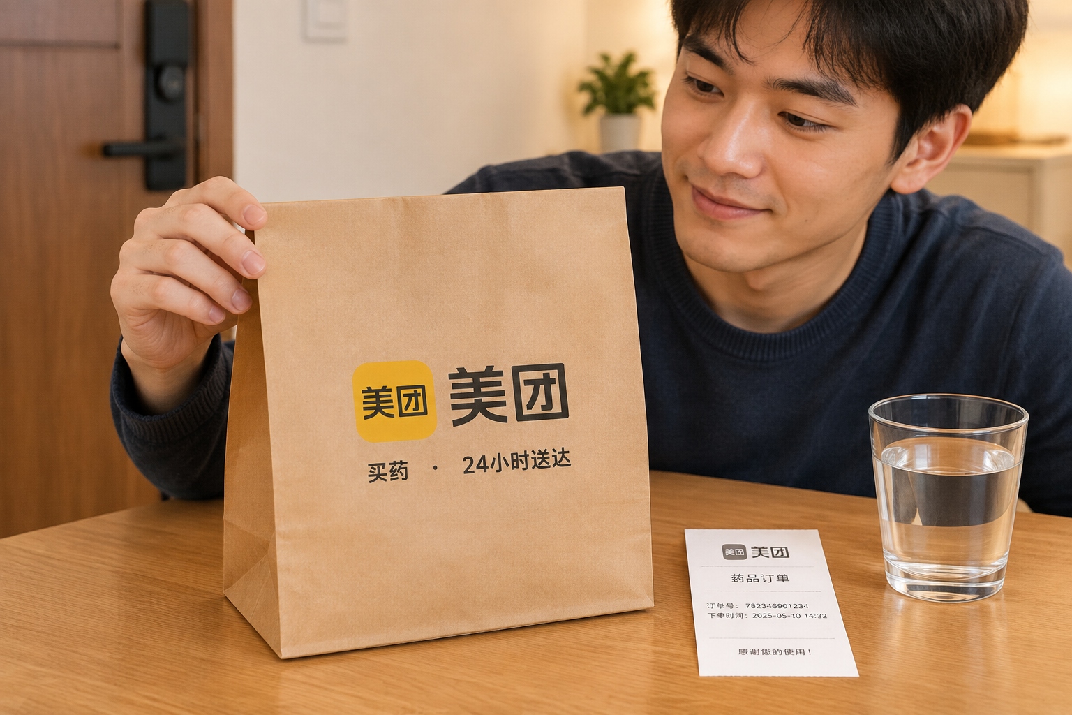 Opaque medication delivery package from Meituan ready for pickup