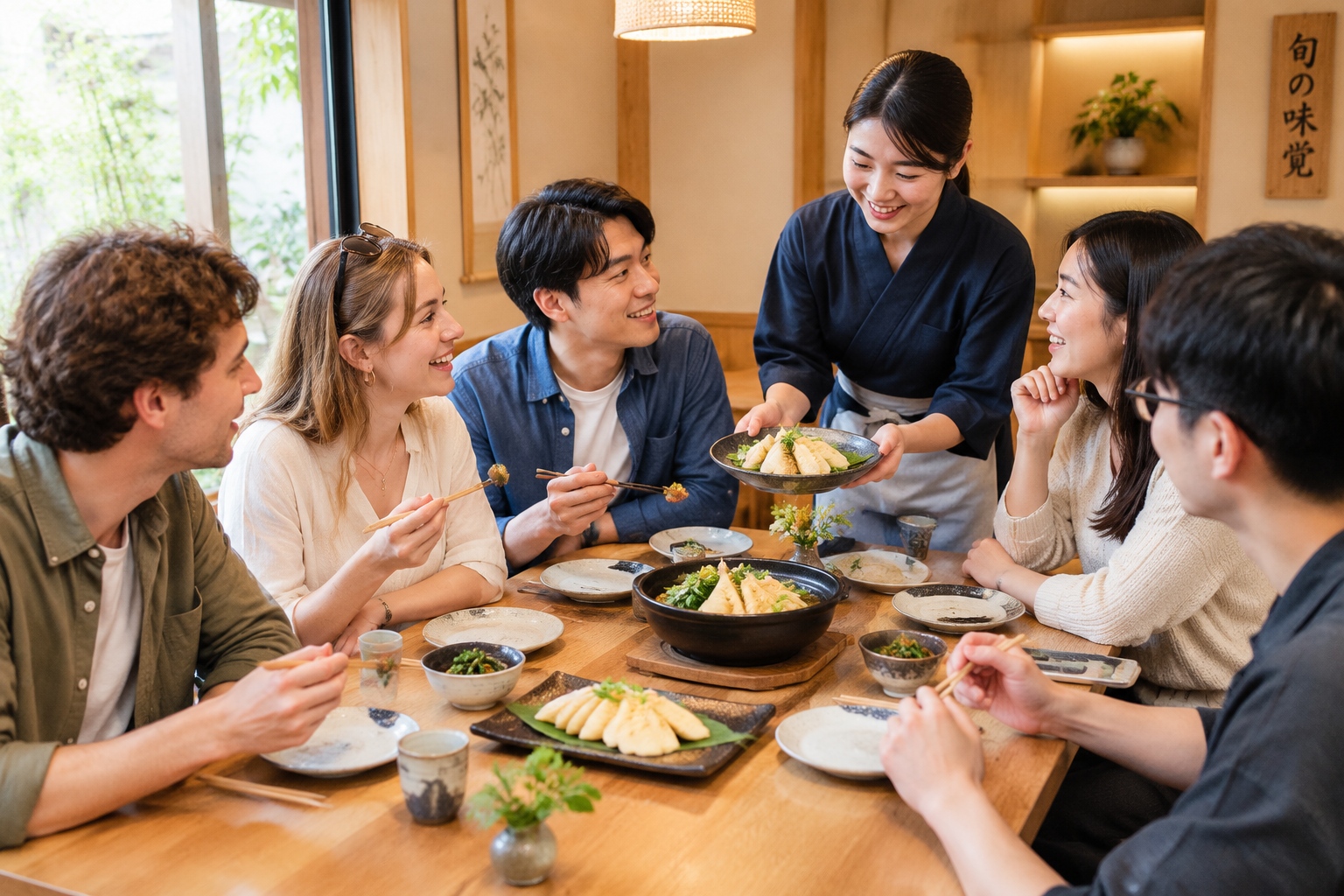Young diners enjoying a locally sourced seasonal meal at an exclusive 12-seat bistro in Shanghai