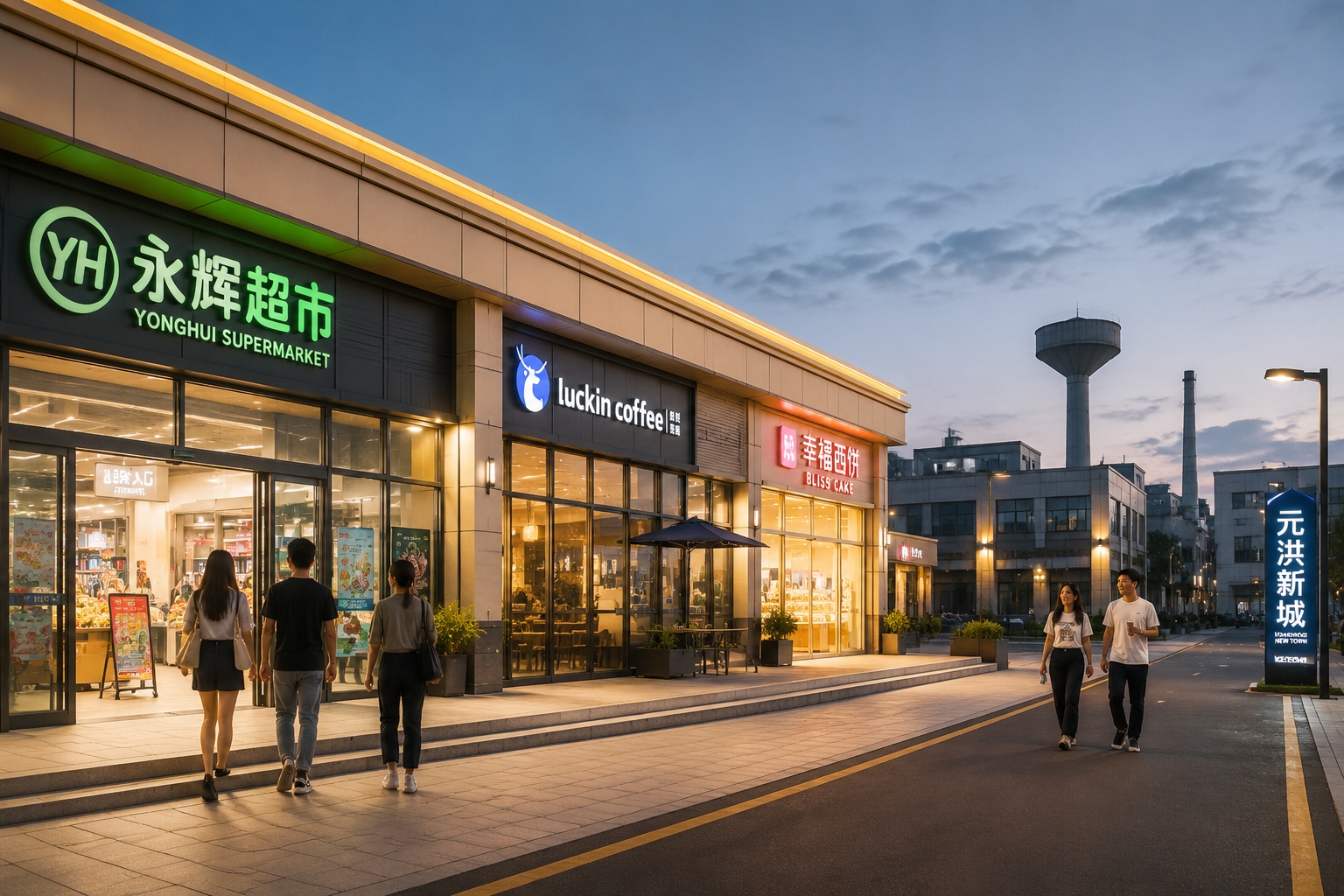 New commercial street near the BOE industrial park in Fuzhou bustling with young workers