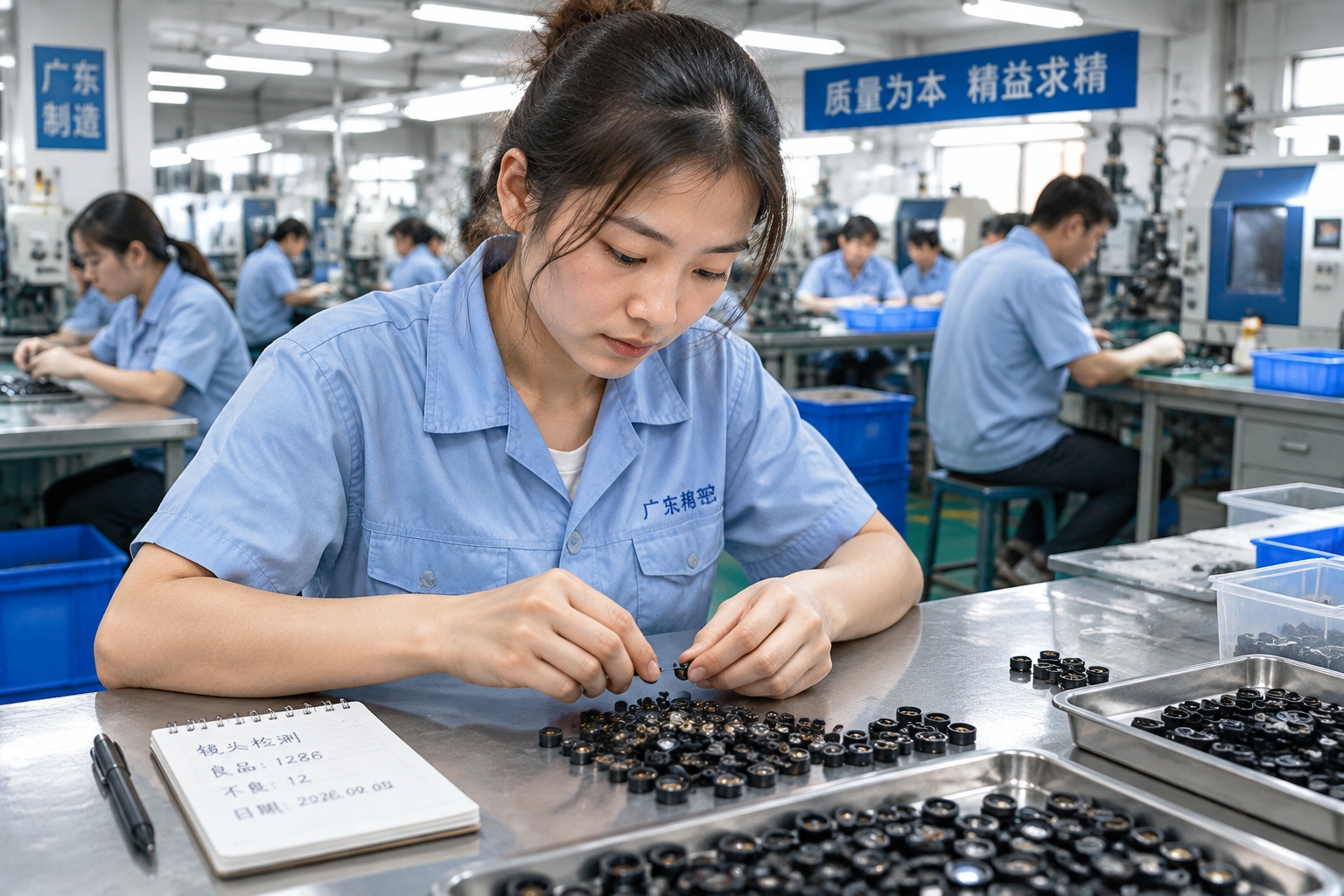 From Factory to University: A Rural Girl's Path to Success 22 Young female factory worker studying English vocabulary during a break at an electronics plant in Shenzhen