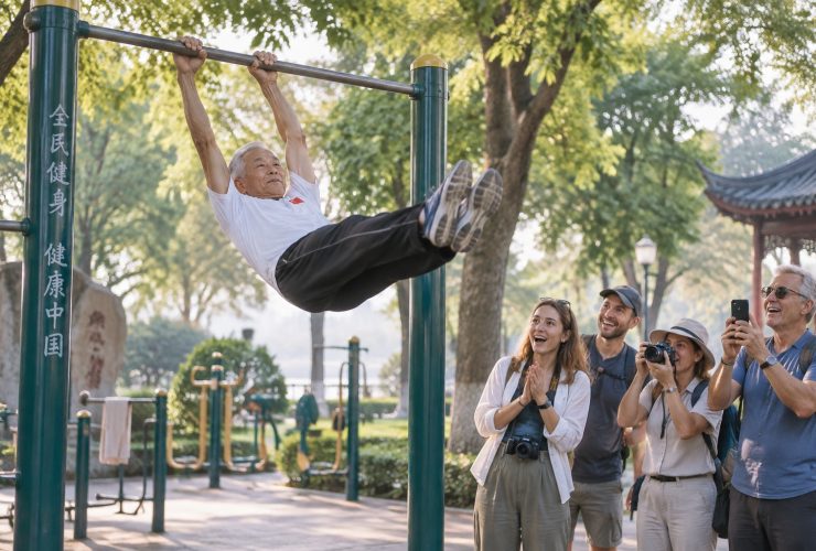 Chinese Grandpas Spinning on Bars, Leaving Foreign Tourists Stunned
