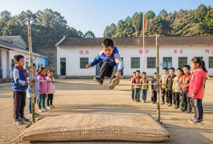 A Rural School Sports Day: High Jump on Straw Mats, Pure Childhood Joy