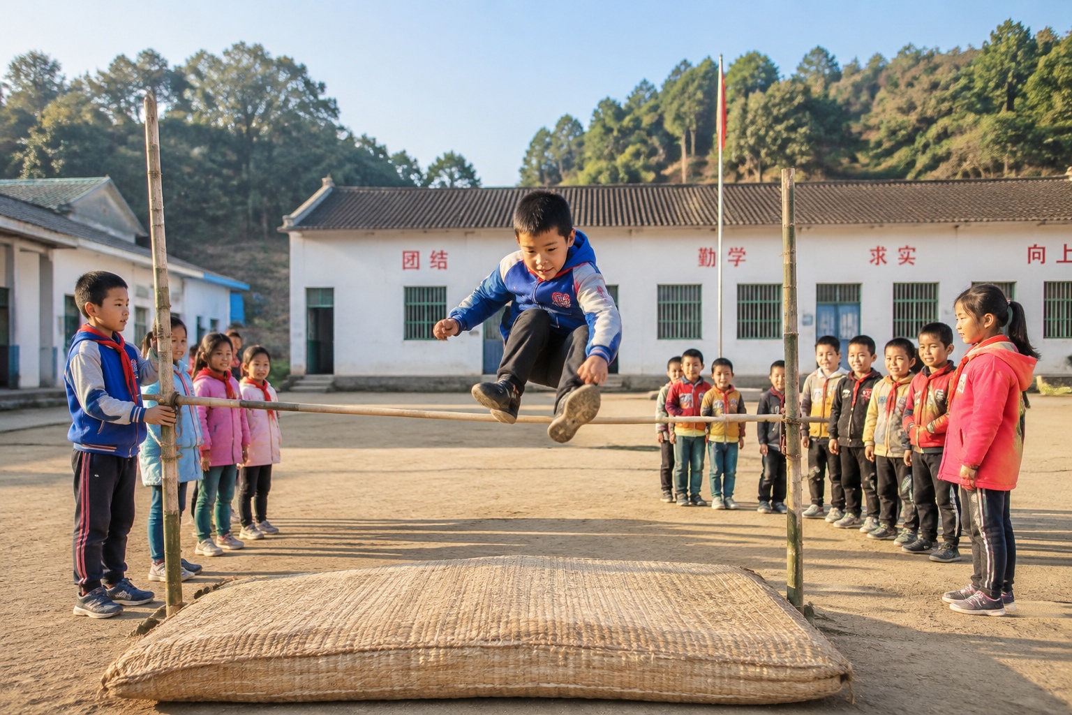 A Rural School Sports Day: High Jump on Straw Mats, Pure Childhood Joy