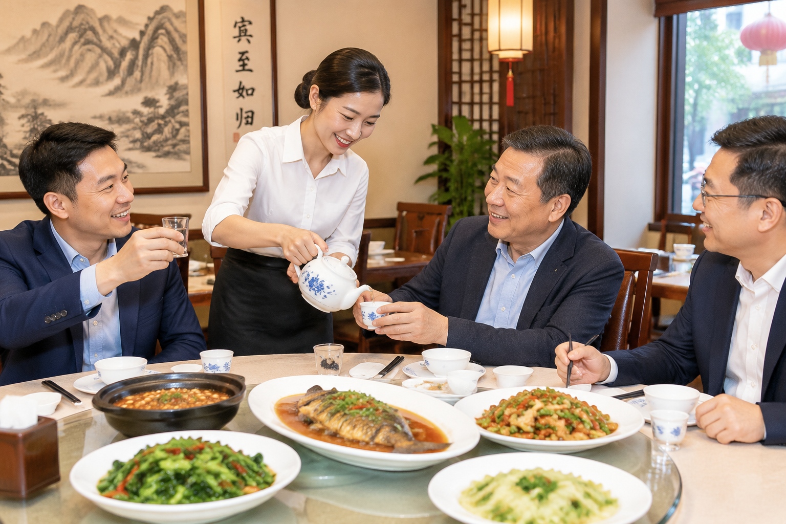 Why Confucius Still Shapes China's Modern Workplace 23 Chinese professionals toasting and building guanxi during a business dinner at a restaurant