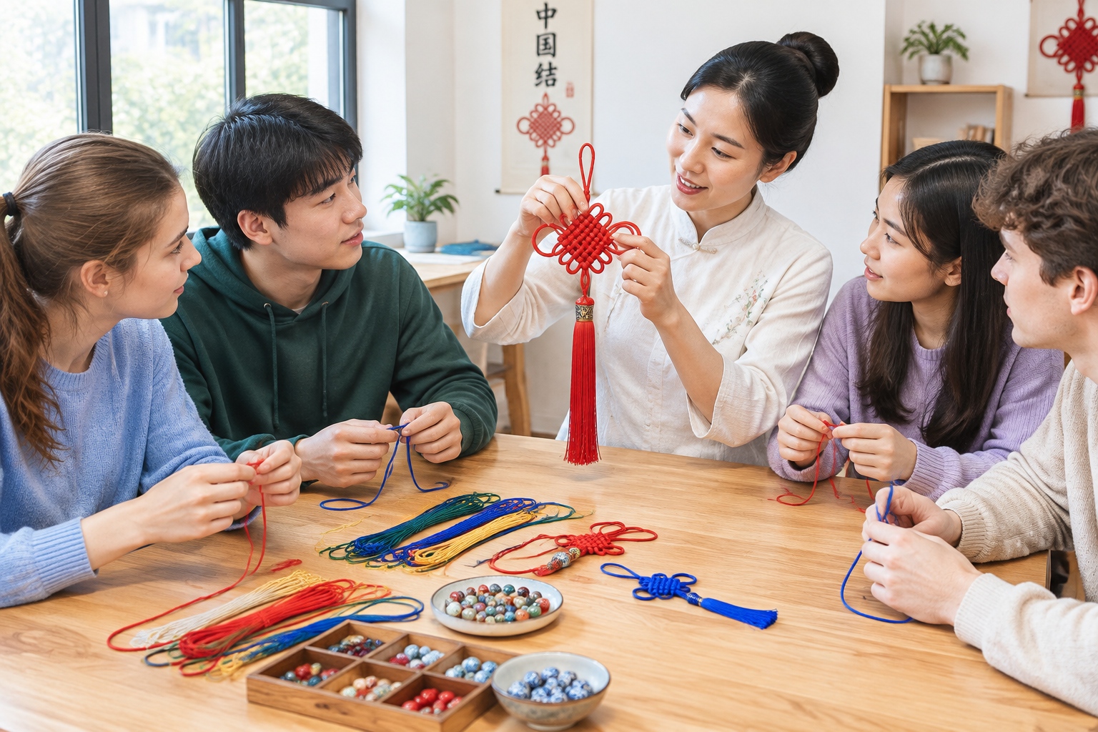 Modern Variations of the Chinese Knot: From Spring Festival Decoration to International Fashion Accessory 22 Young people in a Chinese knot workshop learn traditional knotting techniques