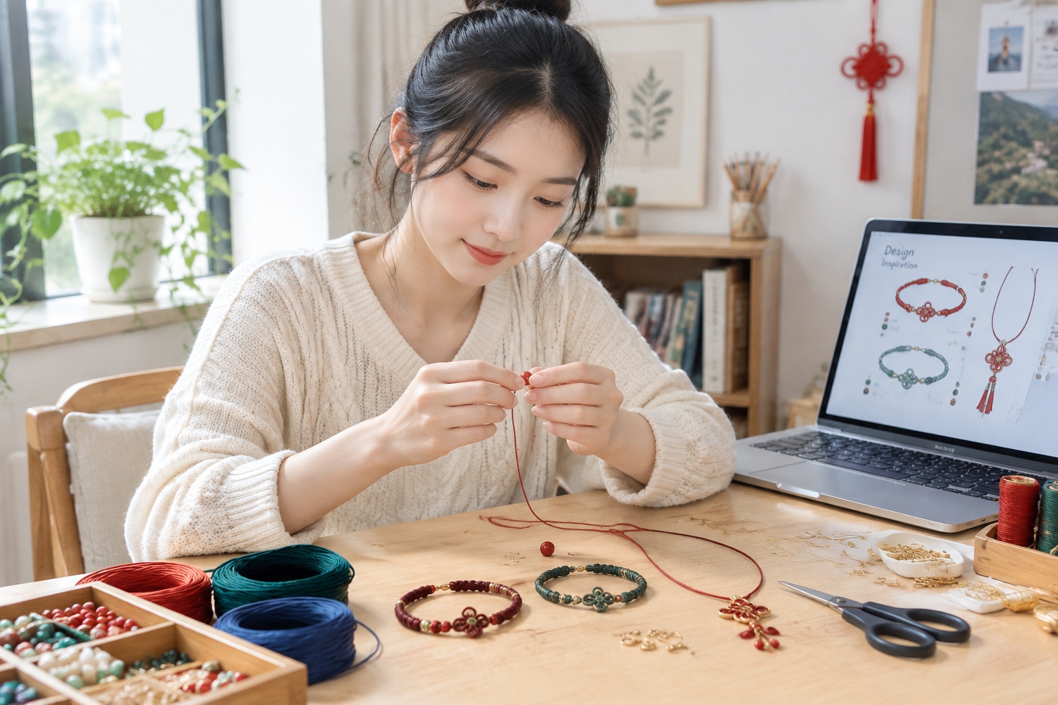 Modern Variations of the Chinese Knot: From Spring Festival Decoration to International Fashion Accessory 24 Chinese designer crafting modern knot bracelets in her studio