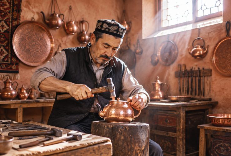 In Kashgar's Old City, a Uyghur Craftsman Hammers a Copper Pot into a Thousand Years of Echoes