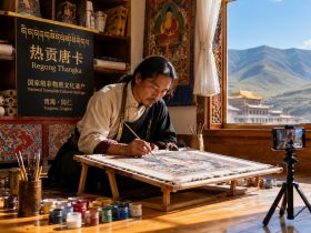 In Regong, Qinghai, Thangka Painter Awo's Douyin Account Brings an Ancient Art Millions of Likes