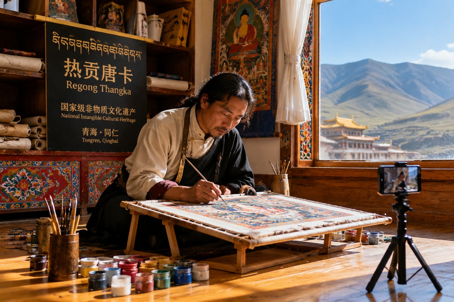 In Regong, Qinghai, Thangka Painter Awo's Douyin Account Brings an Ancient Art Millions of Likes