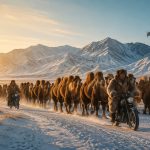 Winter Migration in Altay, Xinjiang: Herders on Motorcycles Drive Camels, Filmed Entirely by Drones