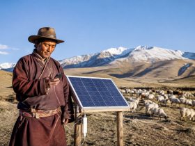 In Ali, Tibet, a Tibetan Man Uses Solar Panels to Charge His Phone and Also Keeps Fifty Sheep Thriving