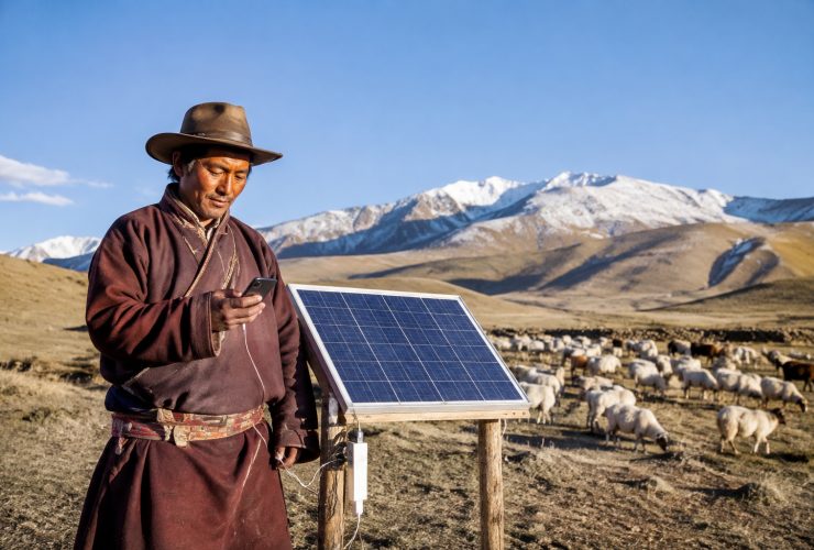 In Ali, Tibet, a Tibetan Man Uses Solar Panels to Charge His Phone and Also Keeps Fifty Sheep Thriving