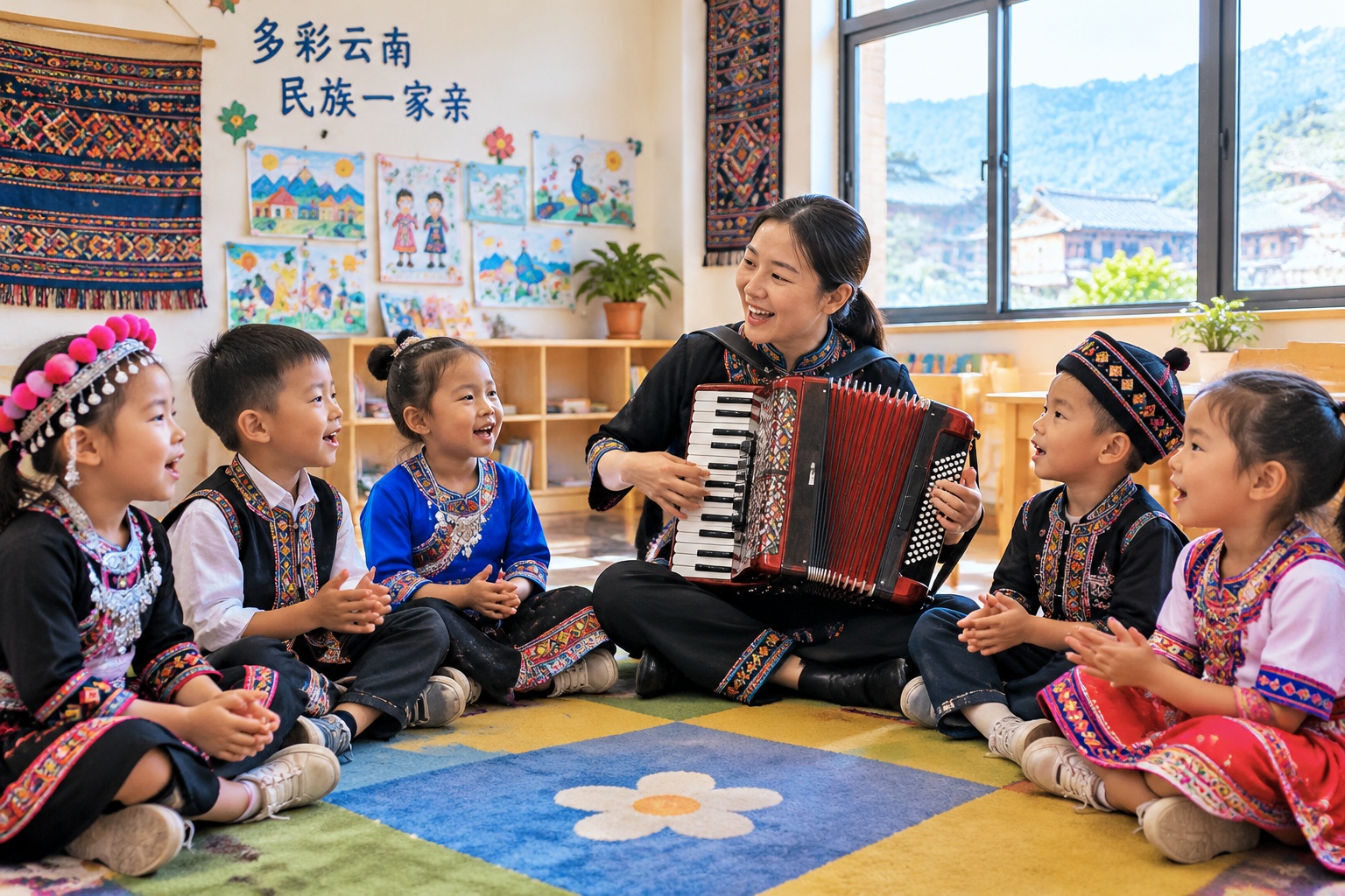 In Lvchun, Yunnan, Hani, Yi, and Dai Kids Share a Kindergarten, Singing Nursery Rhymes in Three Languages 19 In Lvchun, Yunnan, Hani, Yi, and Dai Kids Share a Kindergarten, Singing Nursery Rhymes in Three Languages