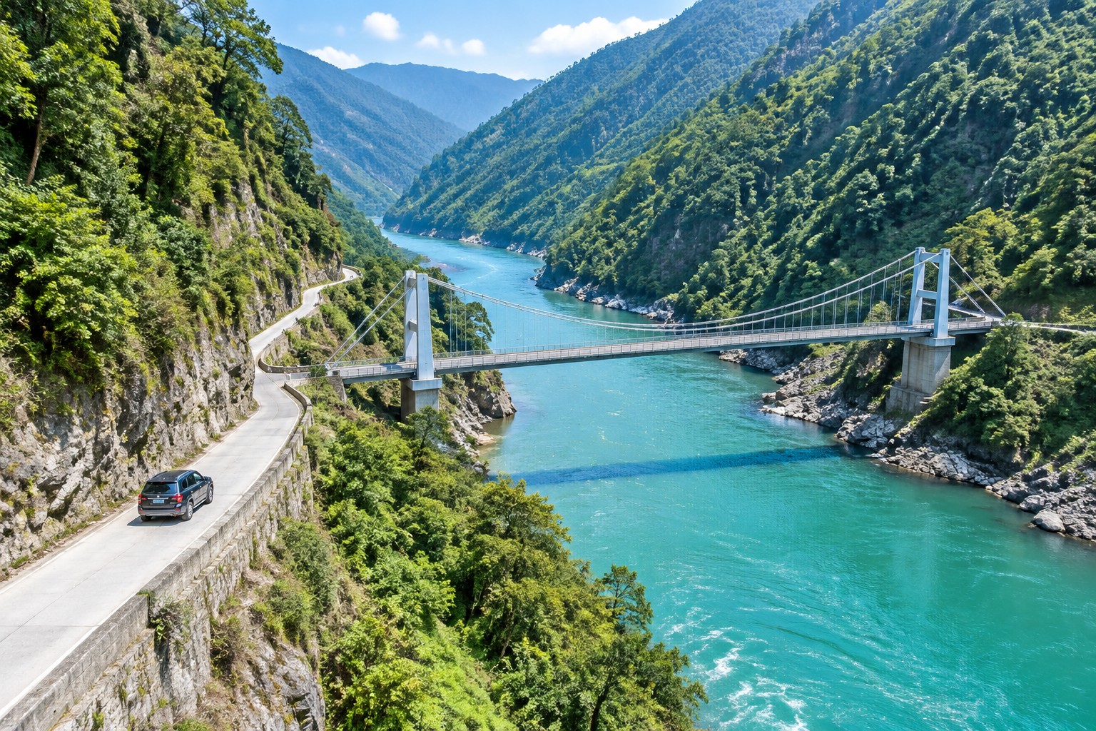 From the Dulong River to Beijing Campus: A Dulong Doctor's Return Home to Open the Village's First Museum 22 Winding road and bridge in the Dulong River Valley, Yunnan, China