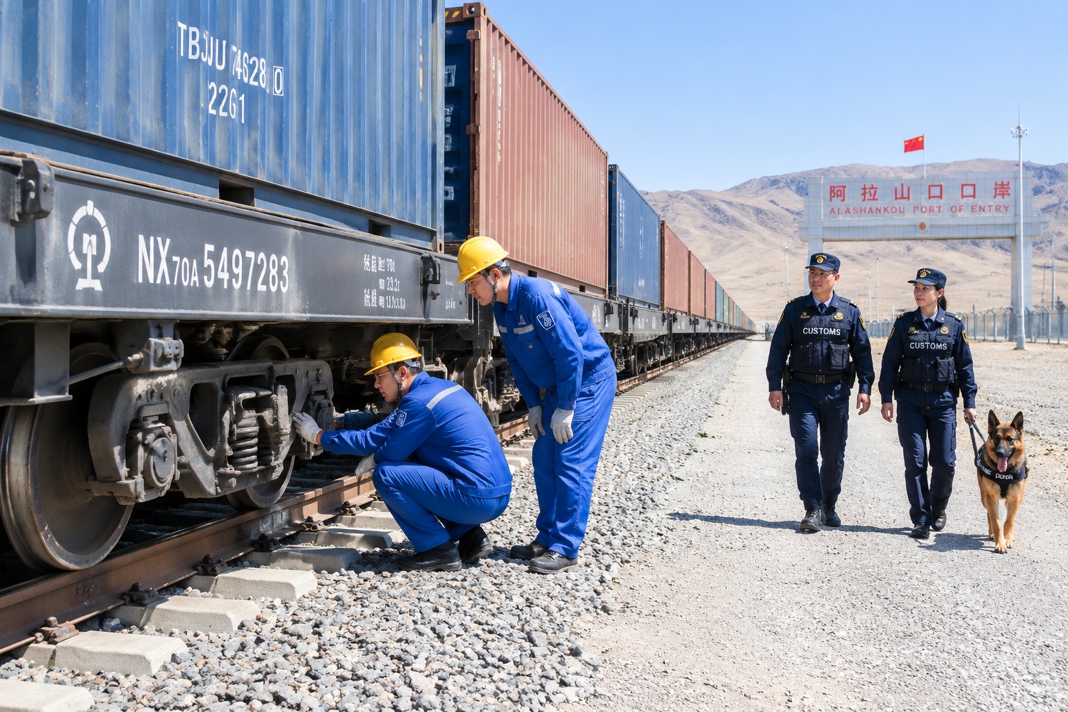 The China-Europe Railway Express at Alashankou during wheel-changing process.